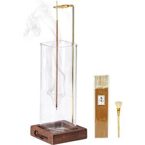 Incense Holder Wooden Incense Holder for Sticks with Glass Ash Catcher
